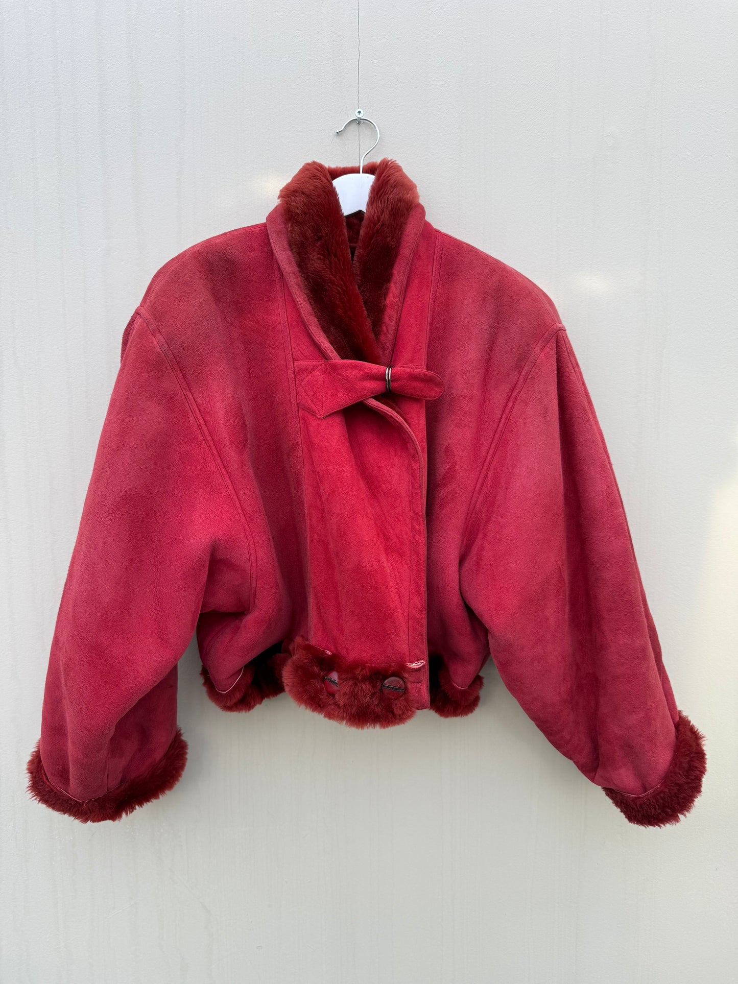 Cropped vintage lammy coat fluffy rood/roze maat S-L