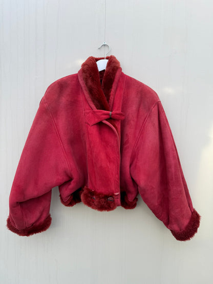 Cropped vintage lammy coat fluffy rood/roze maat S-L