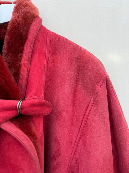 Cropped vintage lammy coat fluffy rood/roze maat S-L