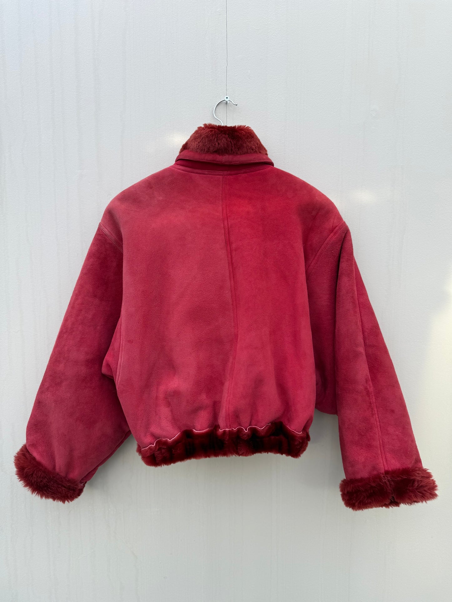 Cropped vintage lammy coat fluffy rood/roze maat S-L