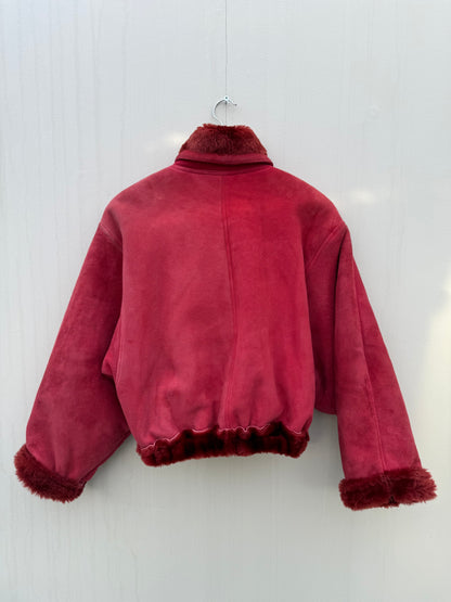 Cropped vintage lammy coat fluffy rood/roze maat S-L