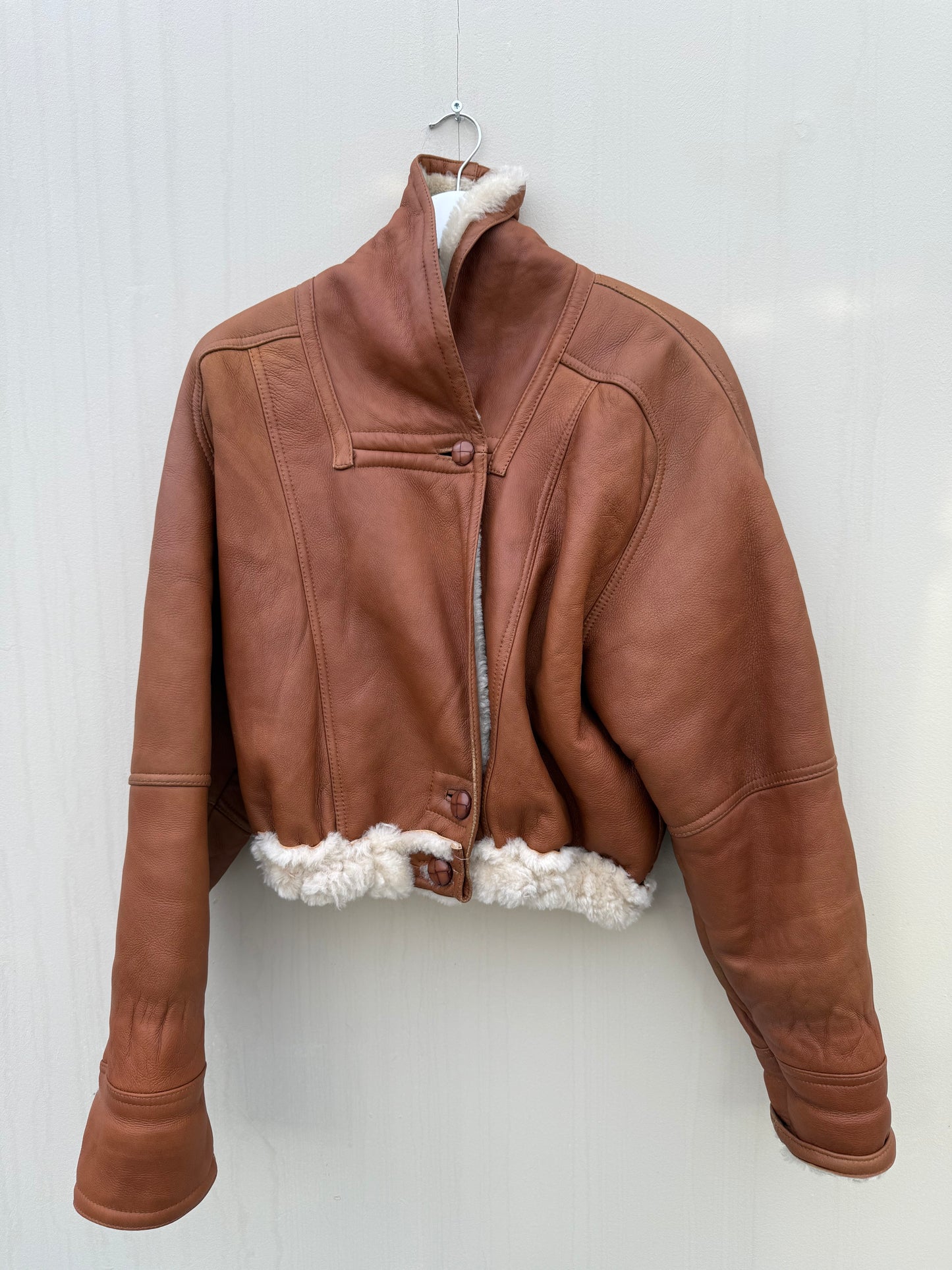 Vintage cropped reversible lammy coat cognac oversized S/M