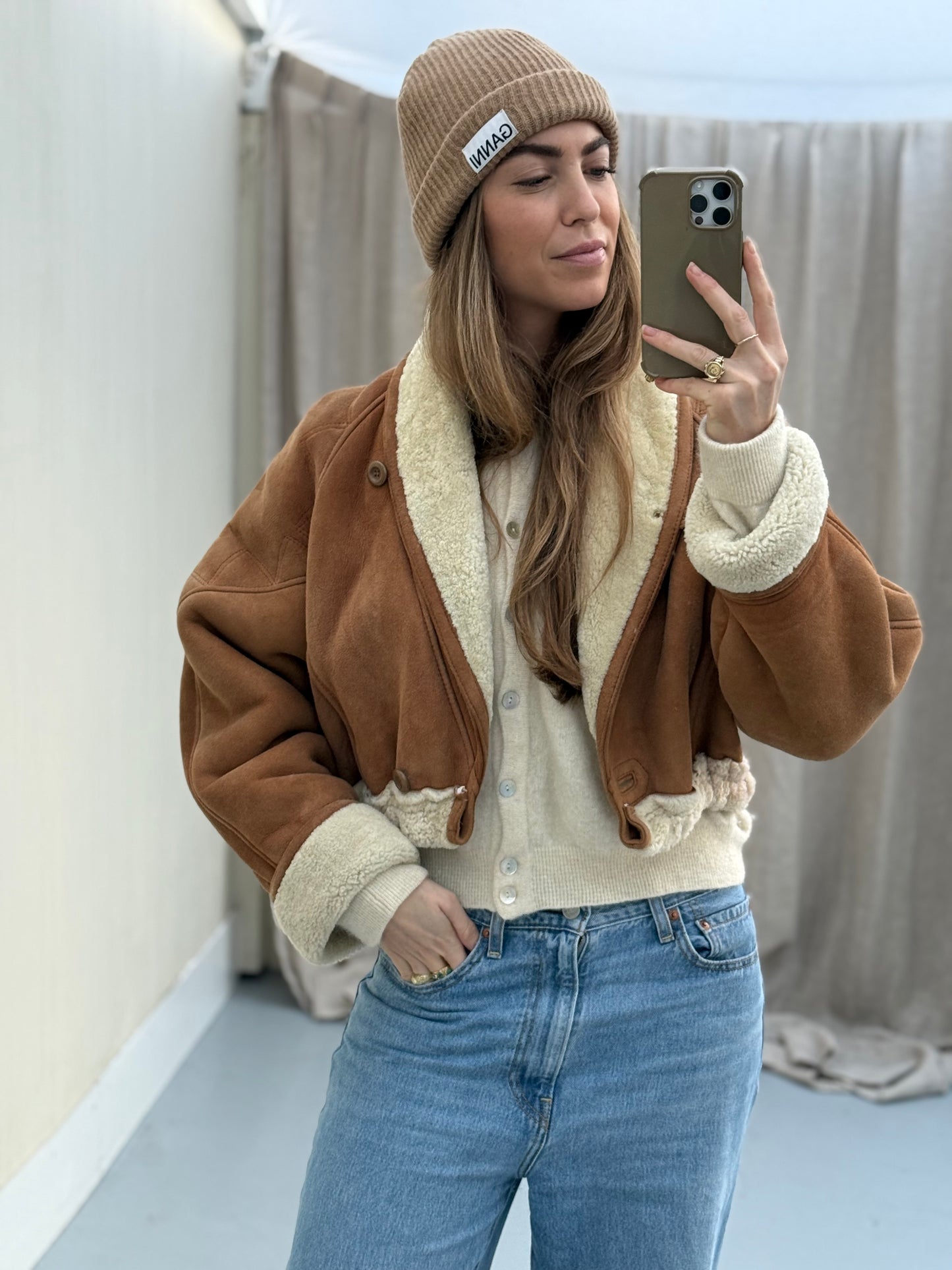Vintage cropped lammy remade musthave shearling maat S