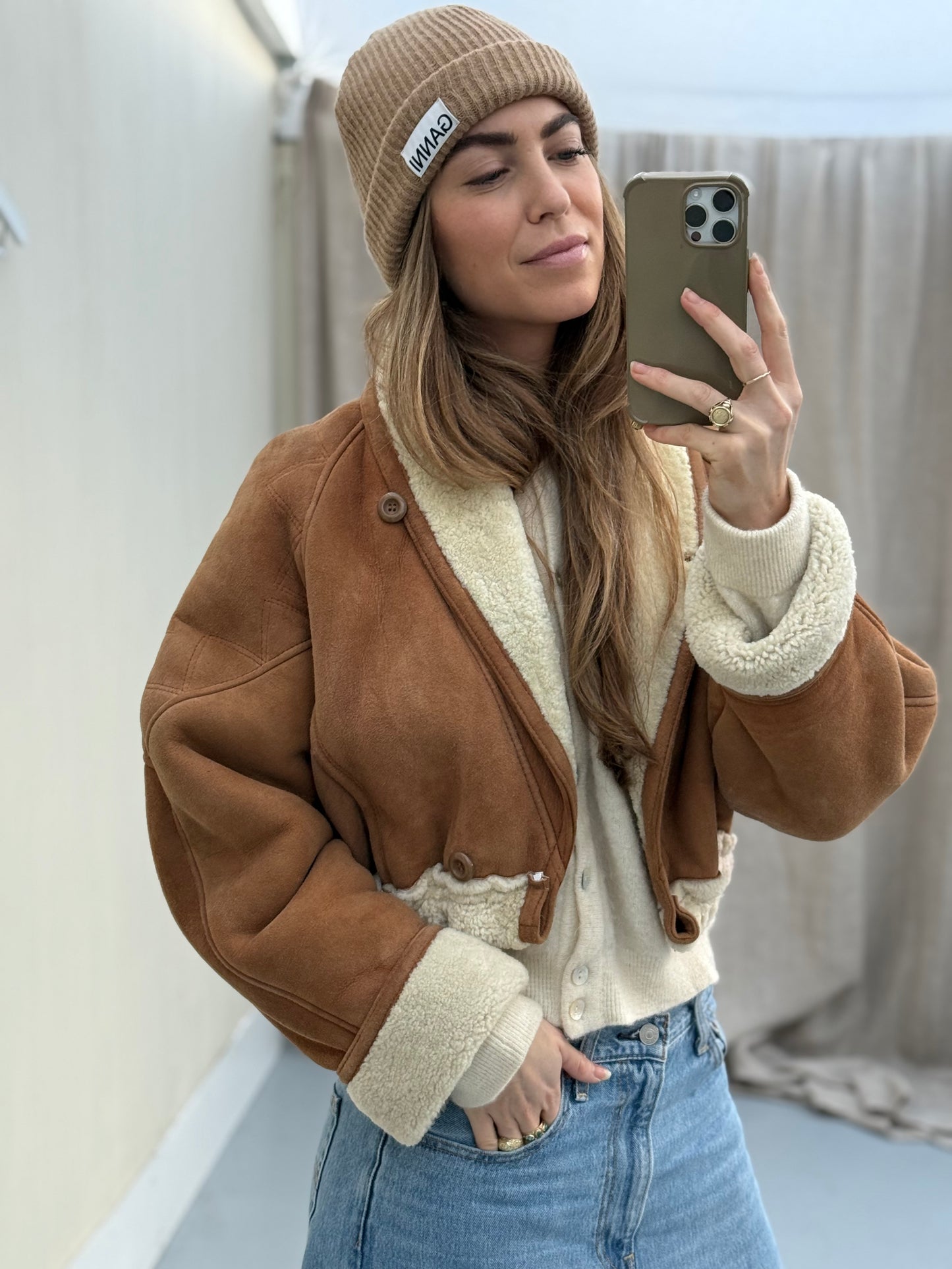 Vintage cropped lammy remade musthave shearling maat S
