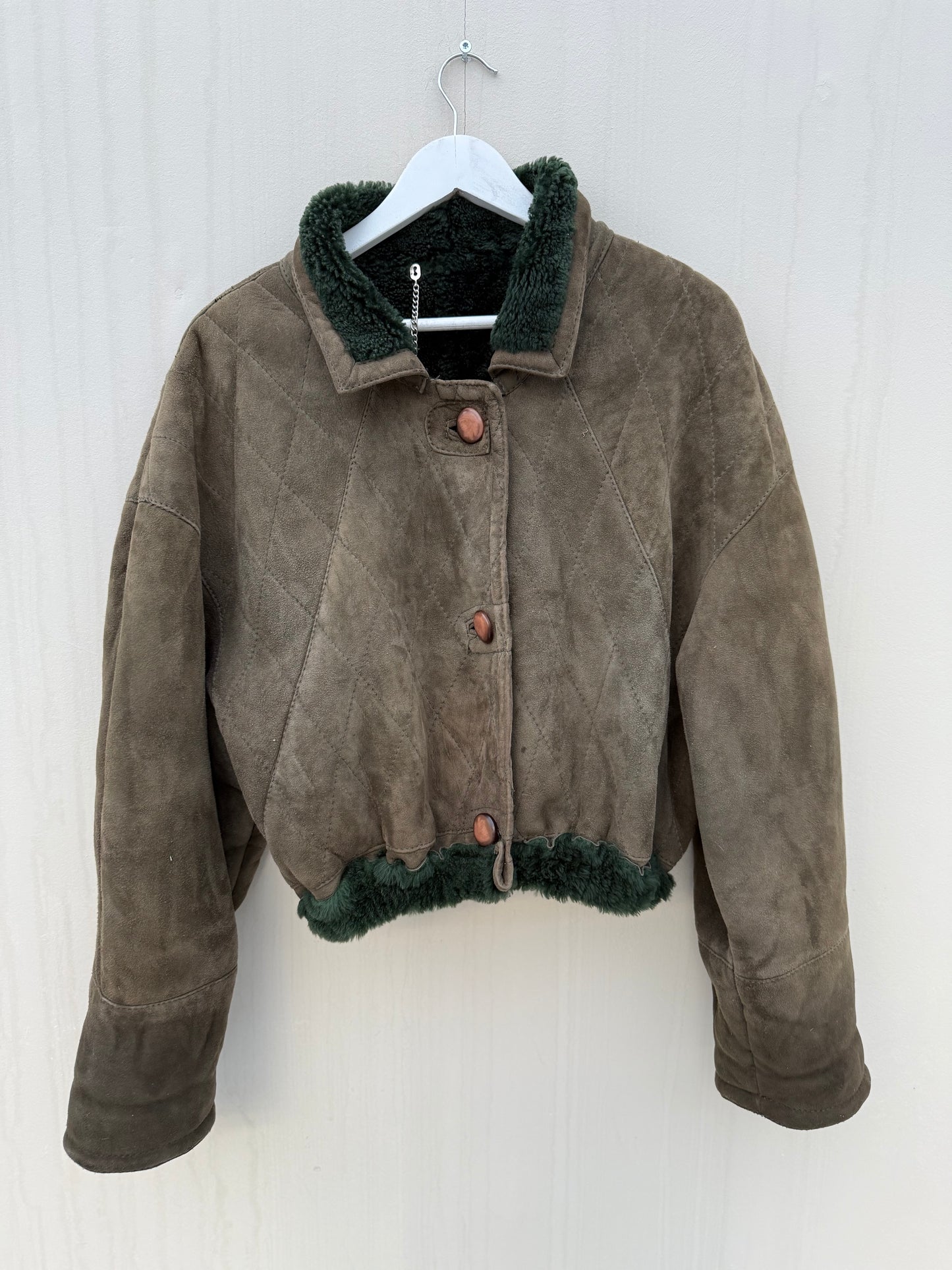 Vintage remade cropped lammy groen shearling m-xl