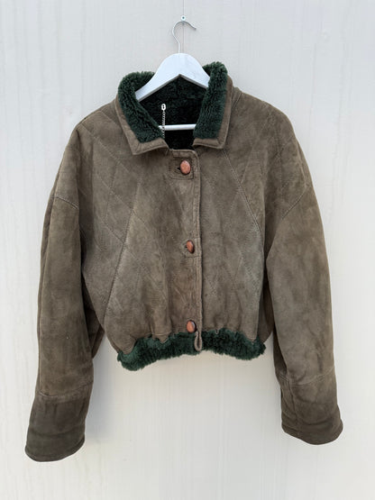Vintage remade cropped lammy groen shearling m-xl