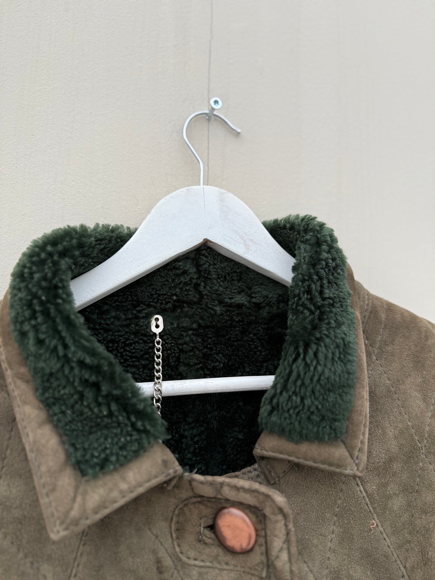 Vintage remade cropped lammy groen shearling m-xl