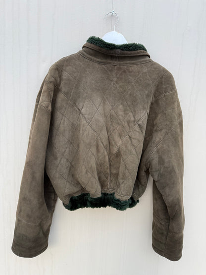 Vintage remade cropped lammy groen shearling m-xl