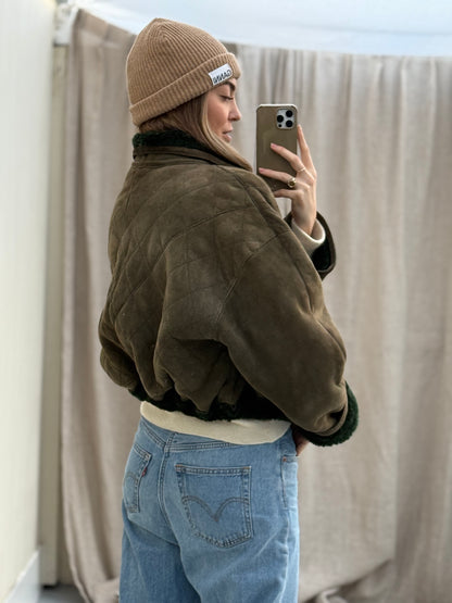 Vintage remade cropped lammy groen shearling m-xl