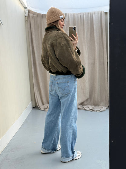 Vintage remade cropped lammy groen shearling m-xl