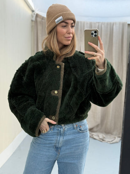 Vintage remade cropped lammy groen shearling m-xl