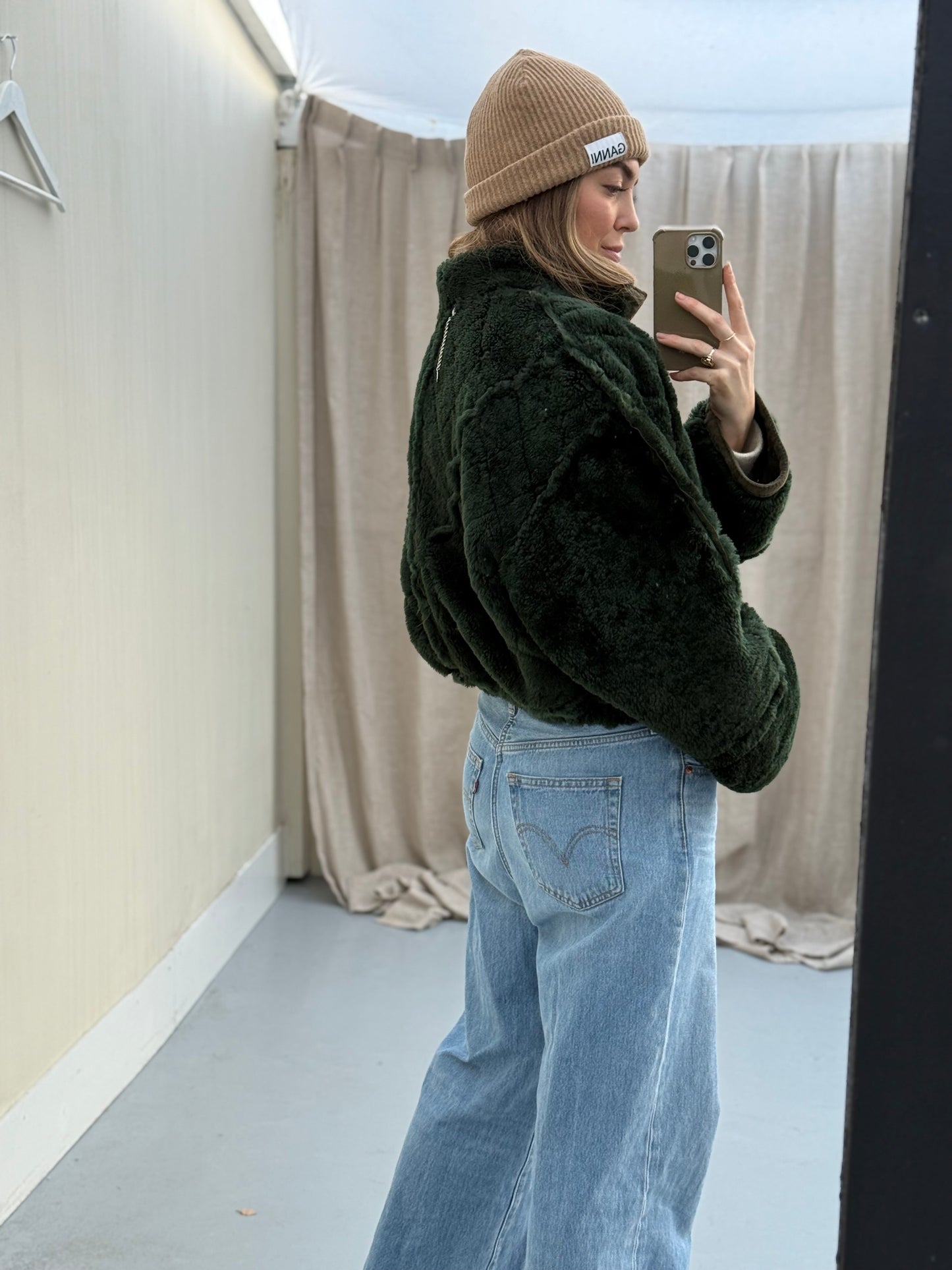 Vintage remade cropped lammy groen shearling m-xl