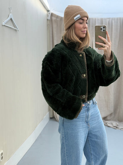 Vintage remade cropped lammy groen shearling m-xl