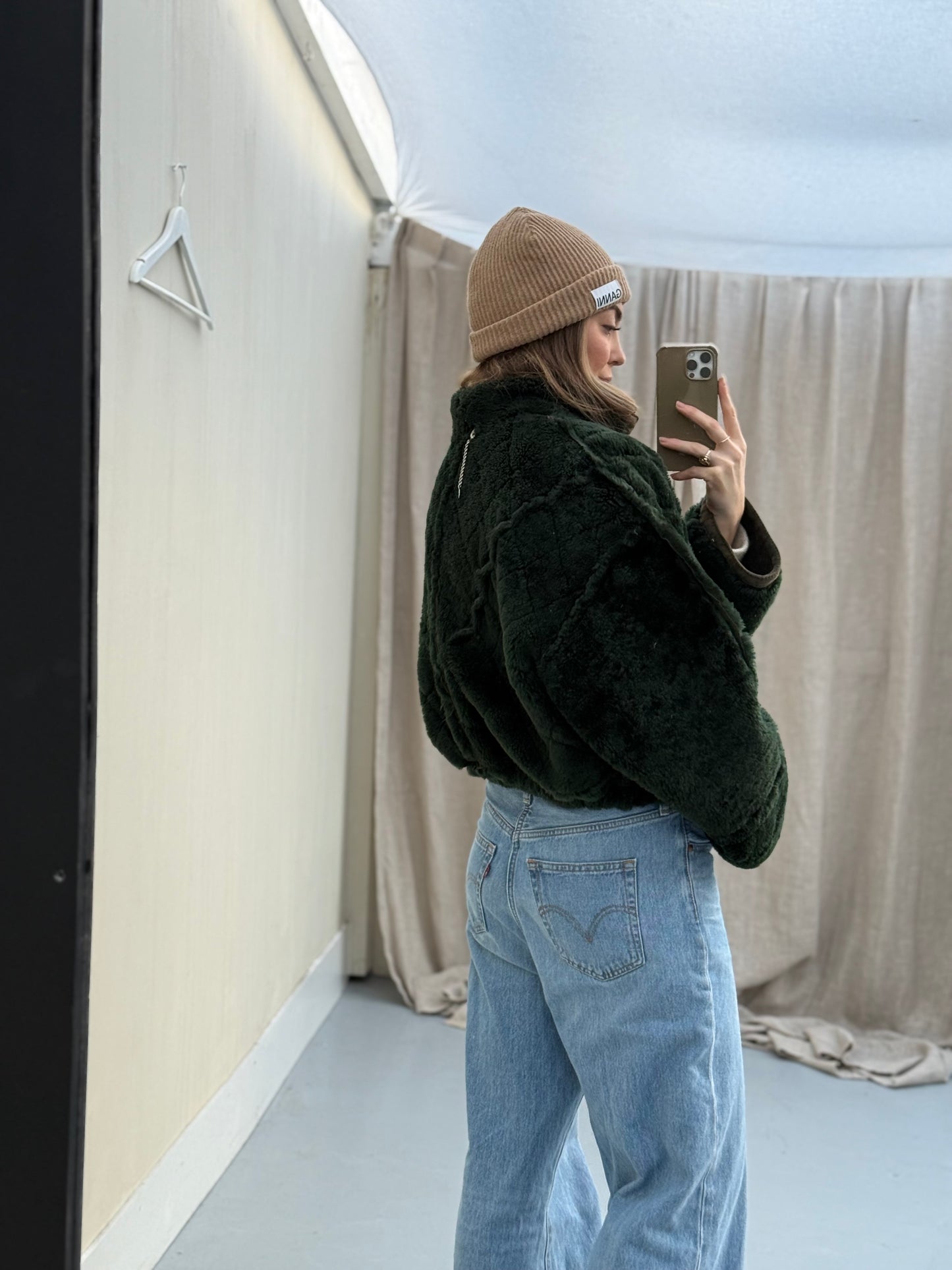 Vintage remade cropped lammy groen shearling m-xl