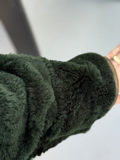 Vintage remade cropped lammy groen shearling m-xl