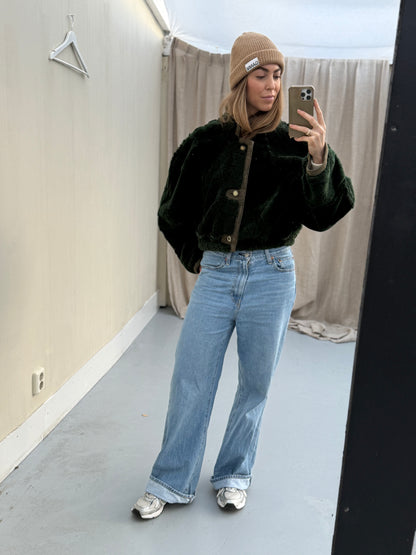 Vintage remade cropped lammy groen shearling m-xl