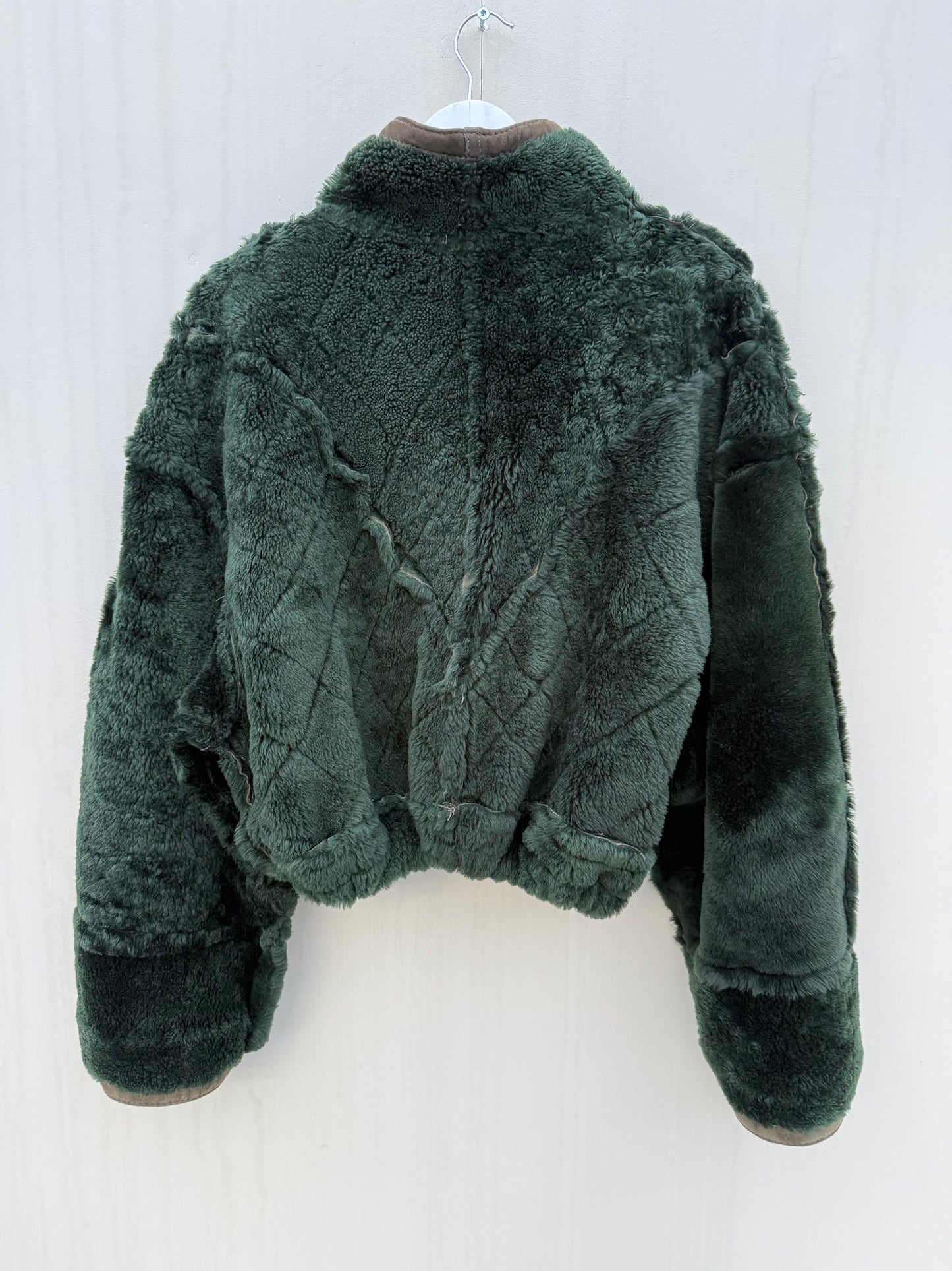 Vintage remade cropped lammy groen shearling m-xl