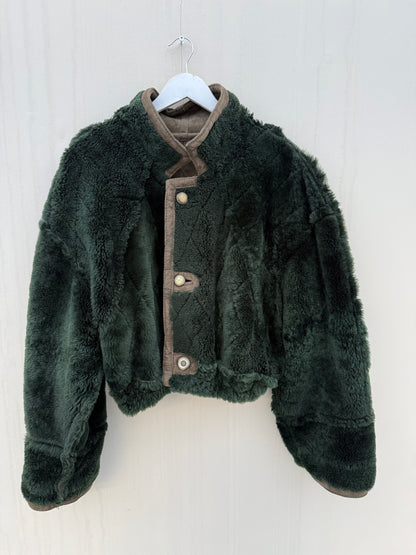 Vintage remade cropped lammy groen shearling m-xl