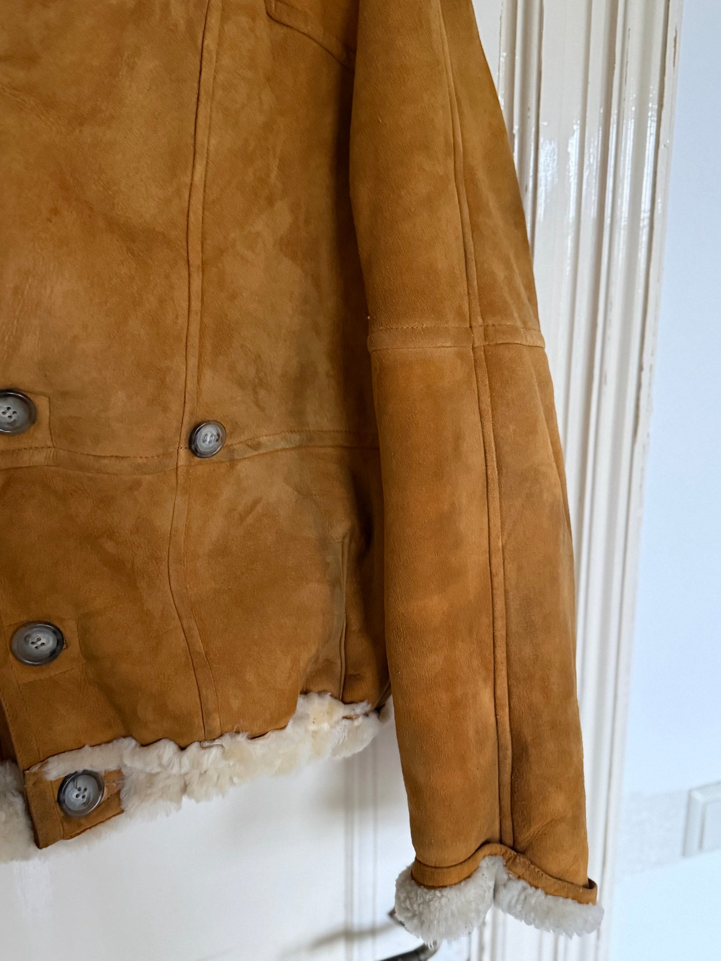 Vintage cropped lammy coat remade reversible bruin maat M-XXL