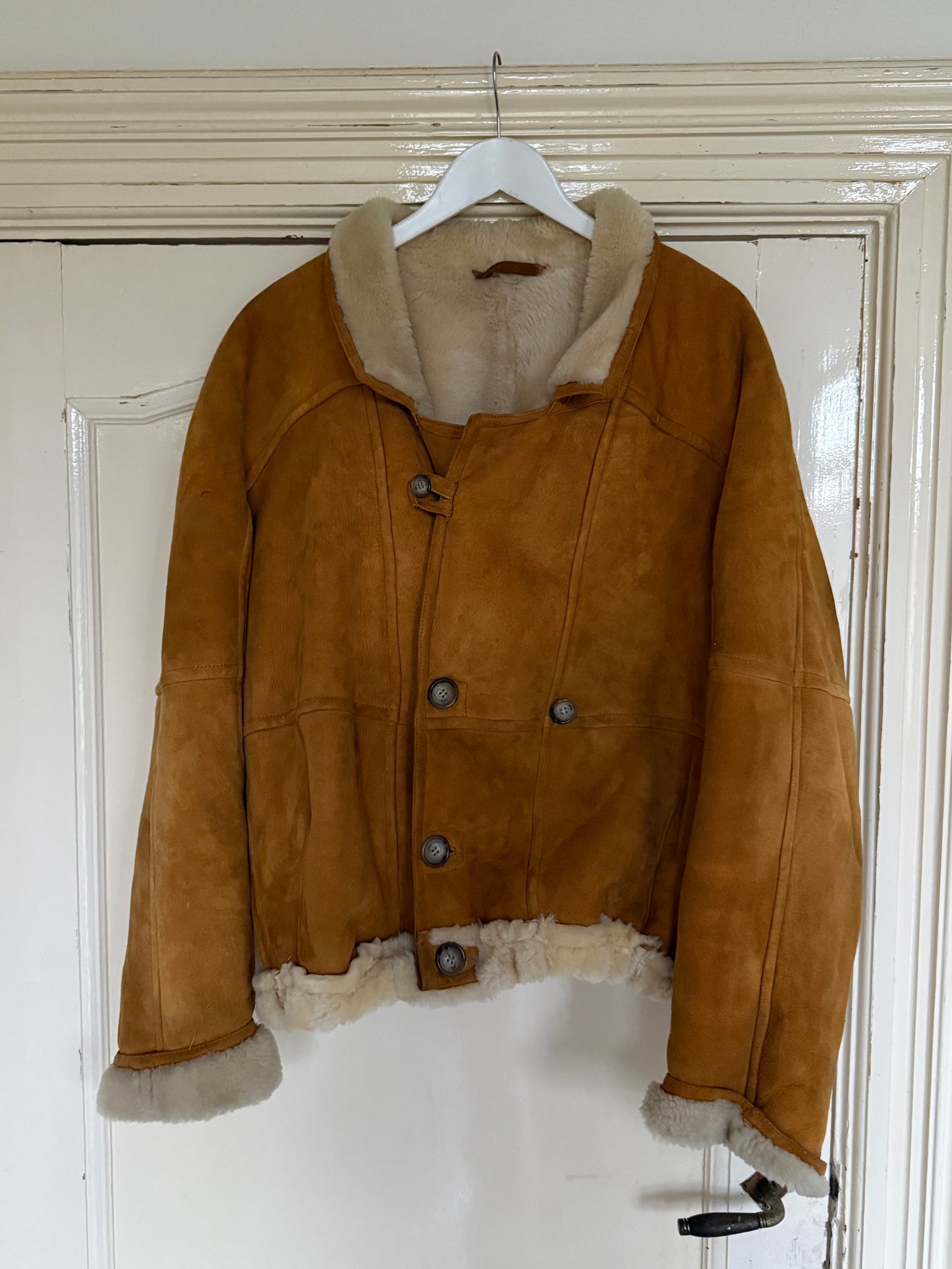 Vintage cropped lammy coat remade reversible bruin maat M-XXL