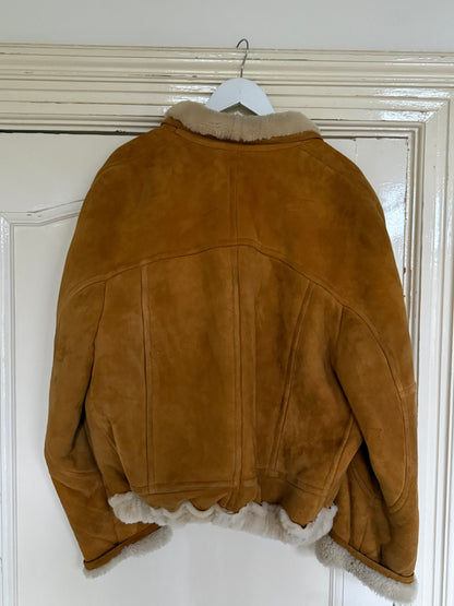Vintage cropped lammy coat remade reversible bruin maat M-XXL