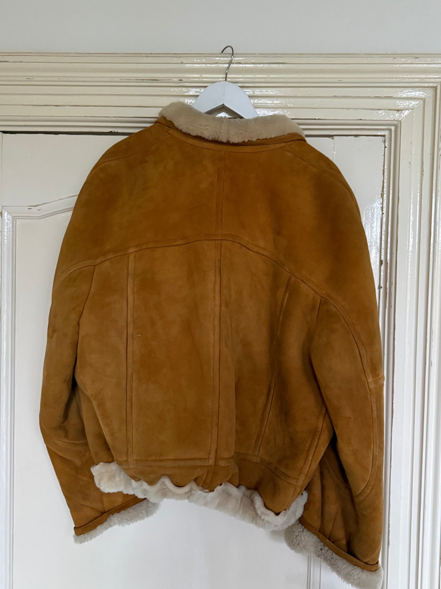 Vintage cropped lammy coat remade reversible bruin maat M-XXL