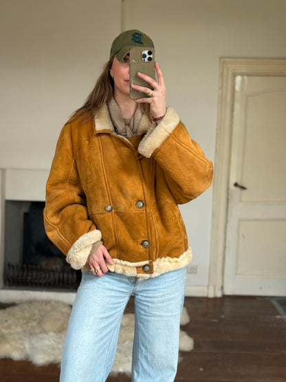 Vintage cropped lammy coat remade reversible bruin maat M-XXL