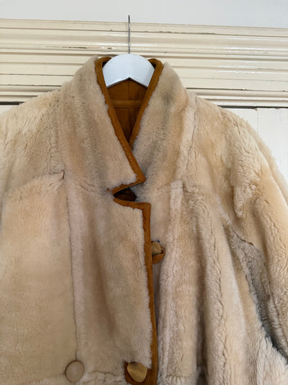 Vintage cropped lammy coat remade reversible bruin maat M-XXL