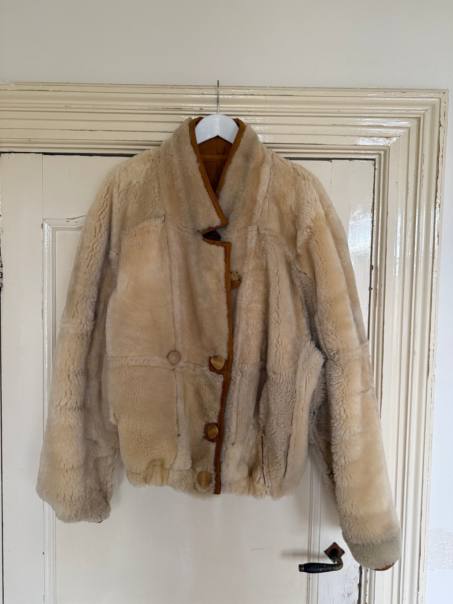Vintage cropped lammy coat remade reversible bruin maat M-XXL