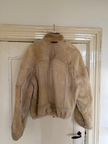 Vintage cropped lammy coat remade reversible bruin maat M-XXL