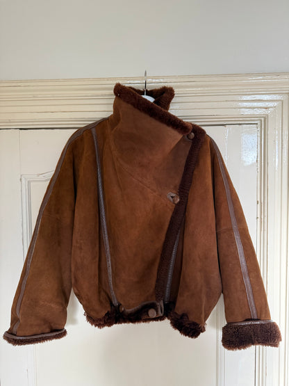 Vintage cropped lammy coat remade reversible bruin maat S-XL