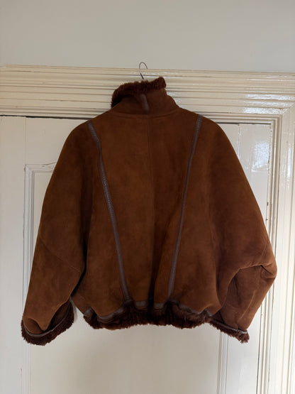 Vintage cropped lammy coat remade reversible bruin maat S-XL
