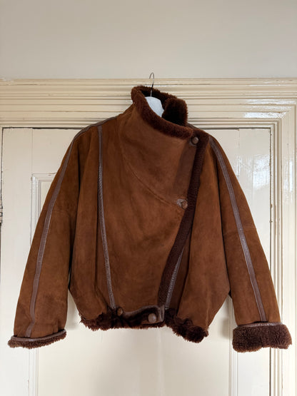 Vintage cropped lammy coat remade reversible bruin maat S-XL