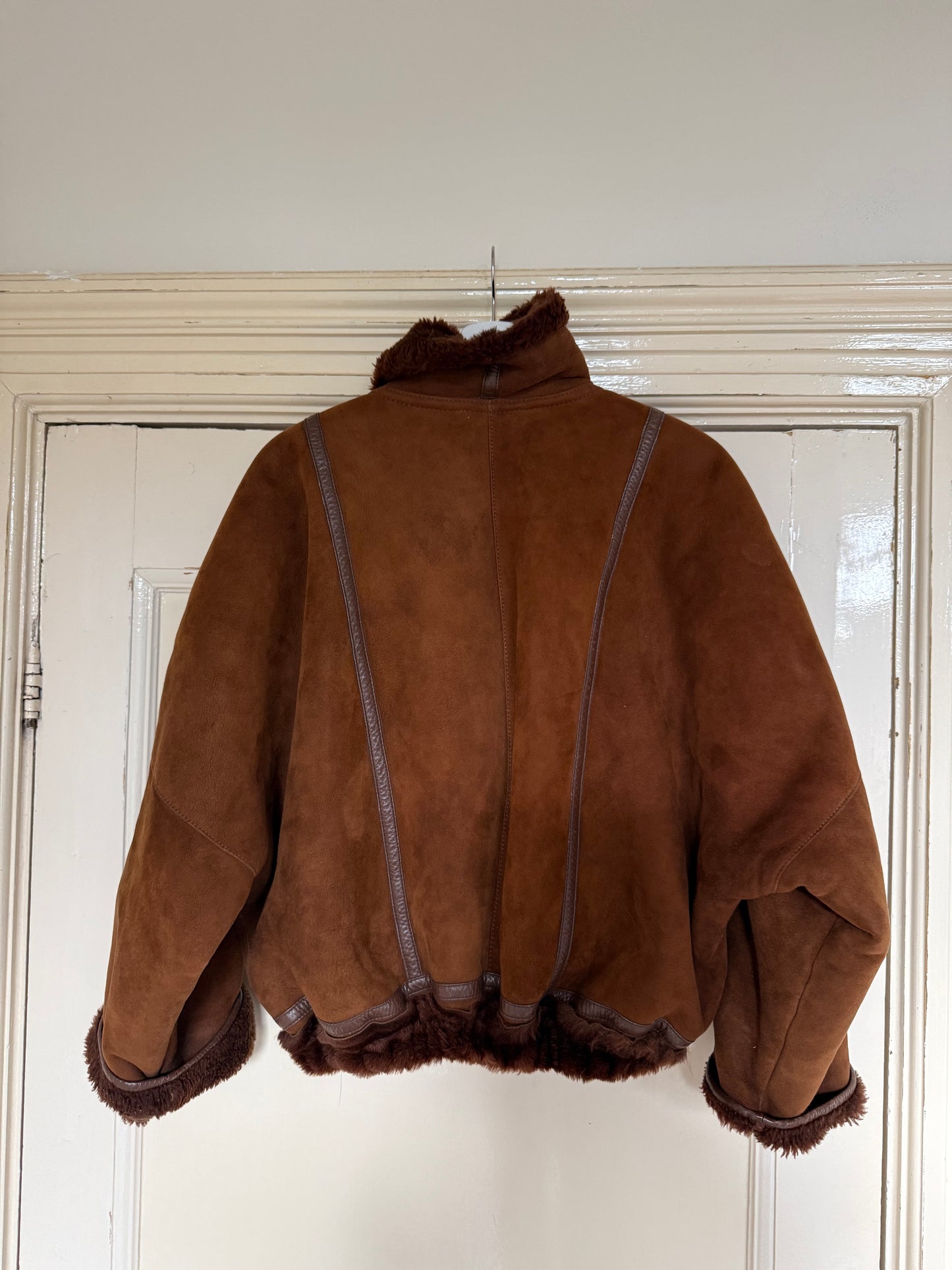 Vintage cropped lammy coat remade reversible bruin maat S-XL