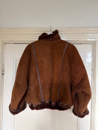 Vintage cropped lammy coat remade reversible bruin maat S-XL