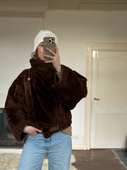 Vintage cropped lammy coat remade reversible bruin maat S-XL