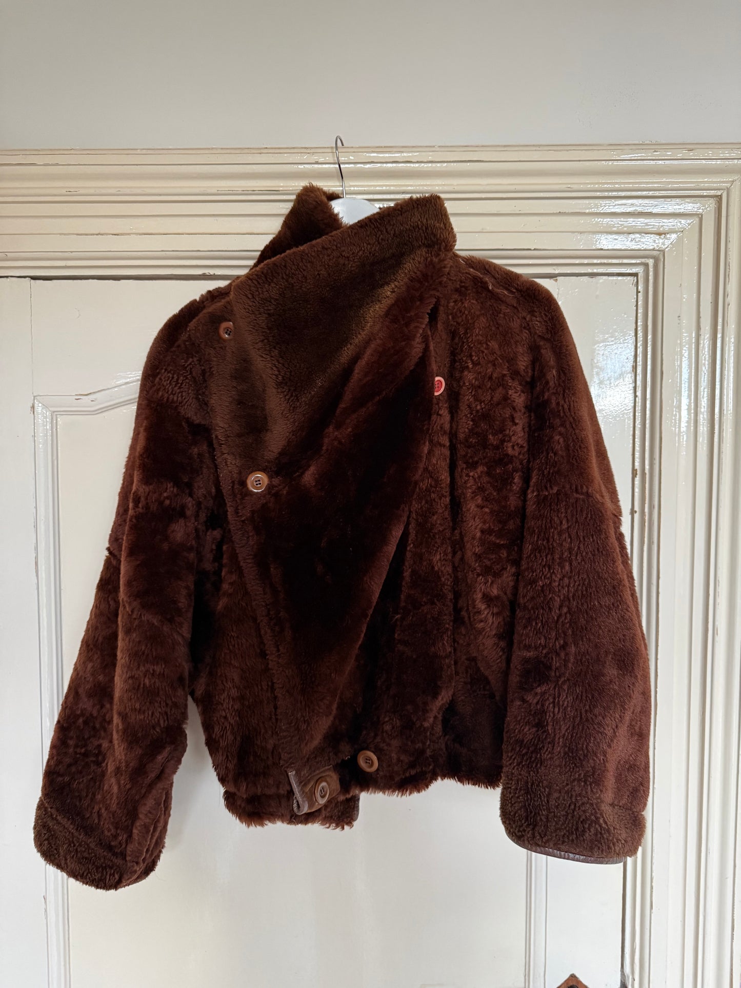 Vintage cropped lammy coat remade reversible bruin maat S-XL
