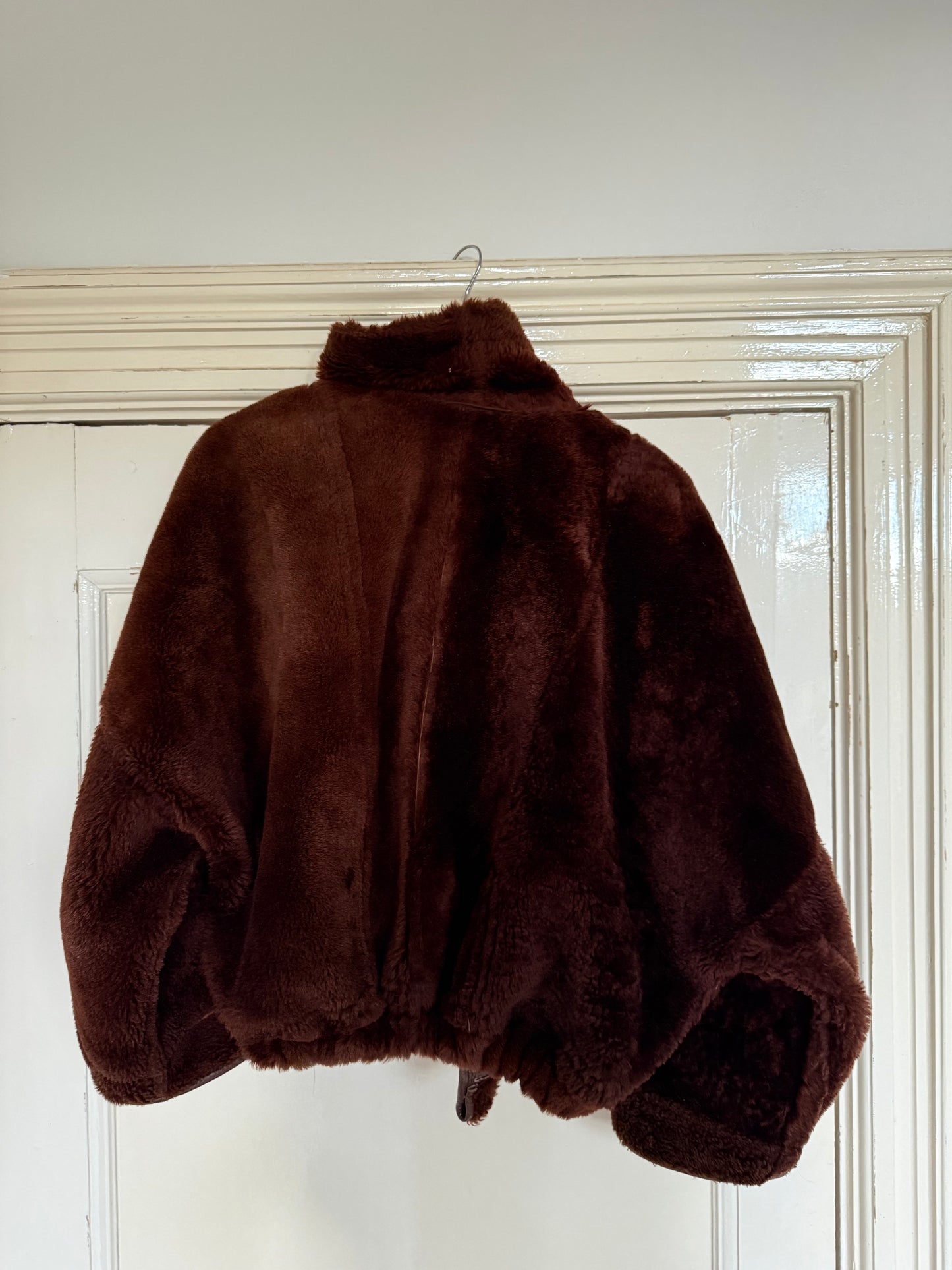 Vintage cropped lammy coat remade reversible bruin maat S-XL