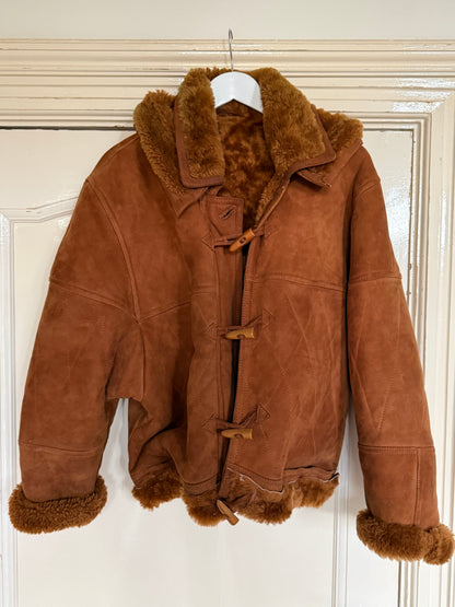 Vintage cropped lammy coat remade bruin Capuchon maat M-XL
