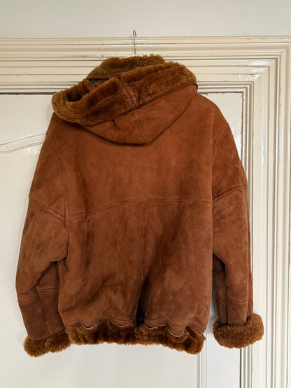 Vintage cropped lammy coat remade bruin Capuchon maat M-XL
