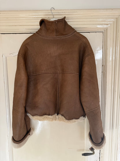 Vintage cropped lammy coat remade reversible bruin maat M-XL