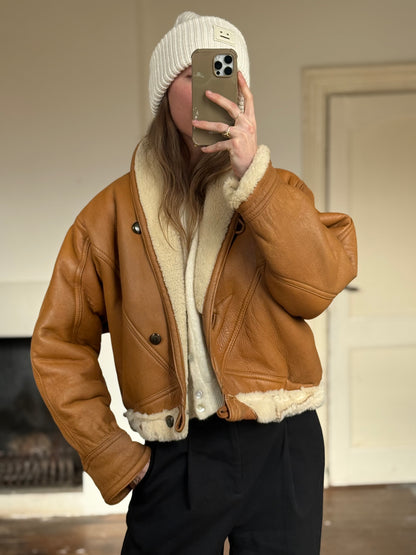 Vintage cropped lammy coat remade reversible bruin maat S-L