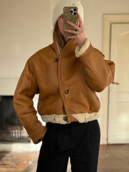 Vintage cropped lammy coat remade reversible bruin maat S-L