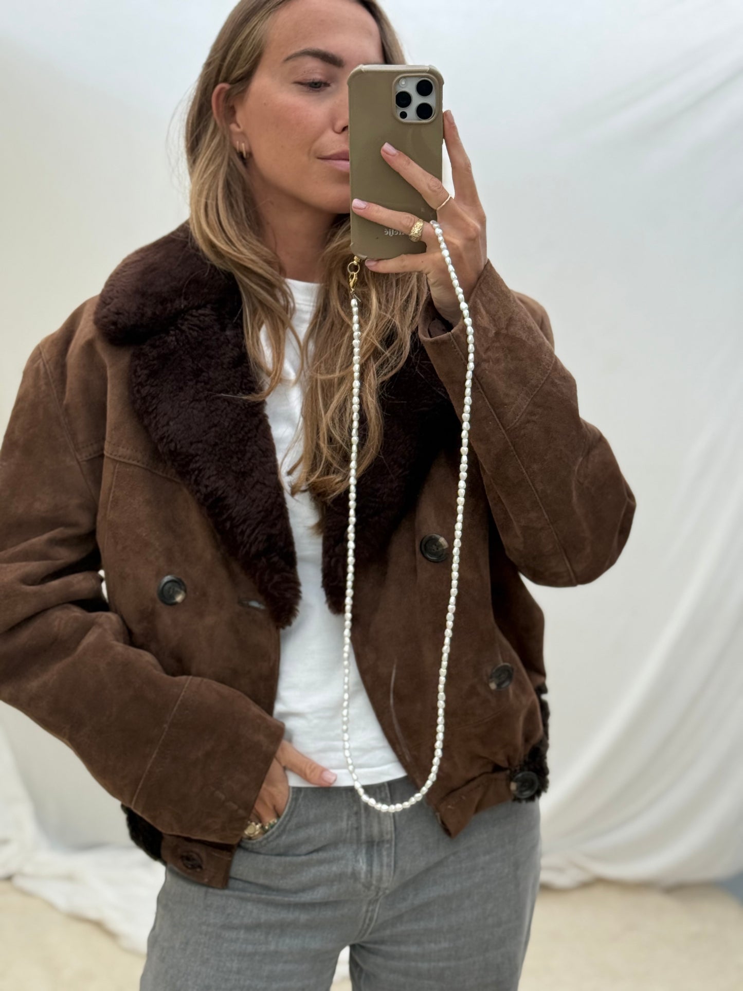 Vintage Cropped lammy coat donkerbruin
