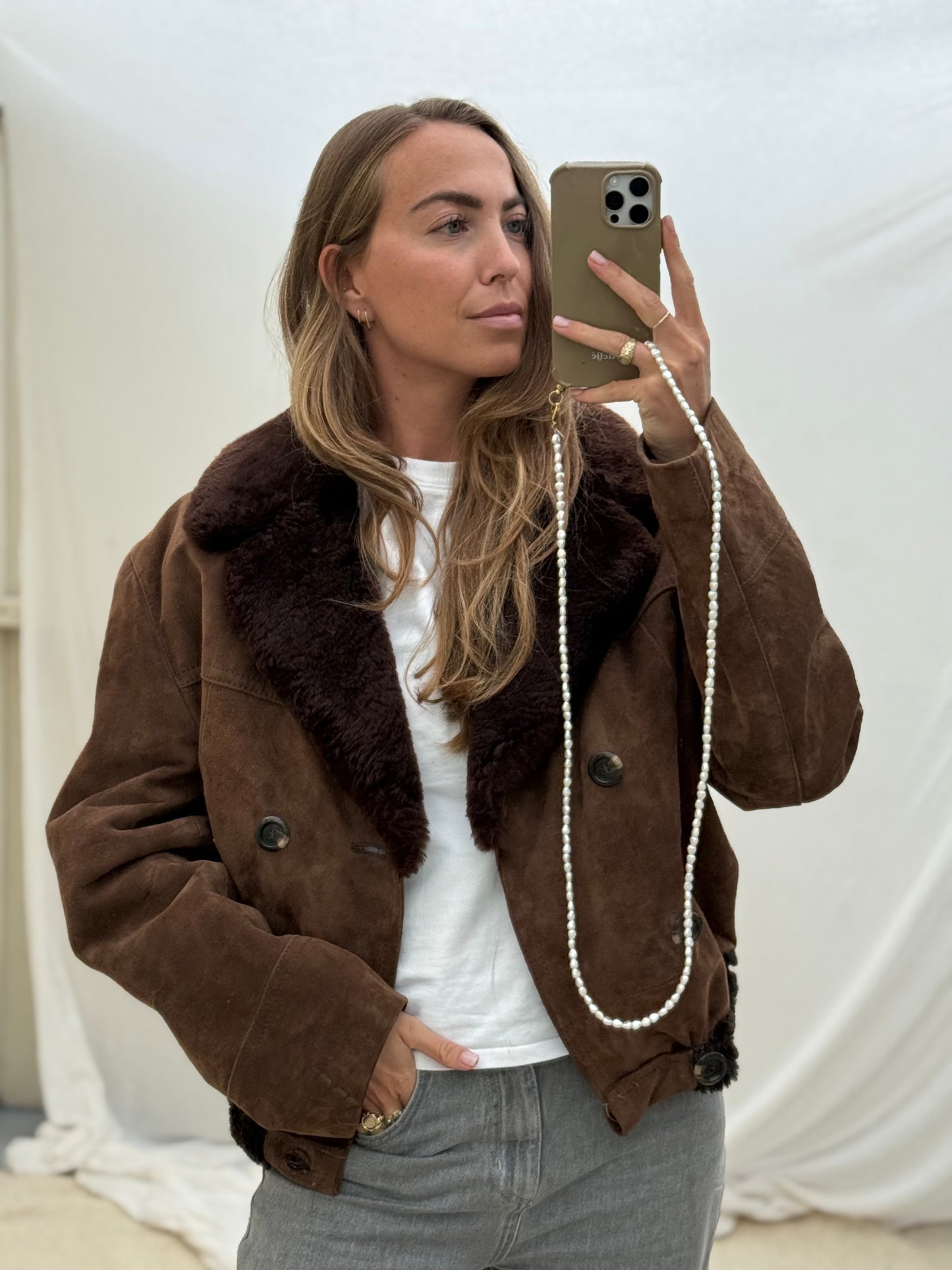 Vintage Cropped lammy coat donkerbruin