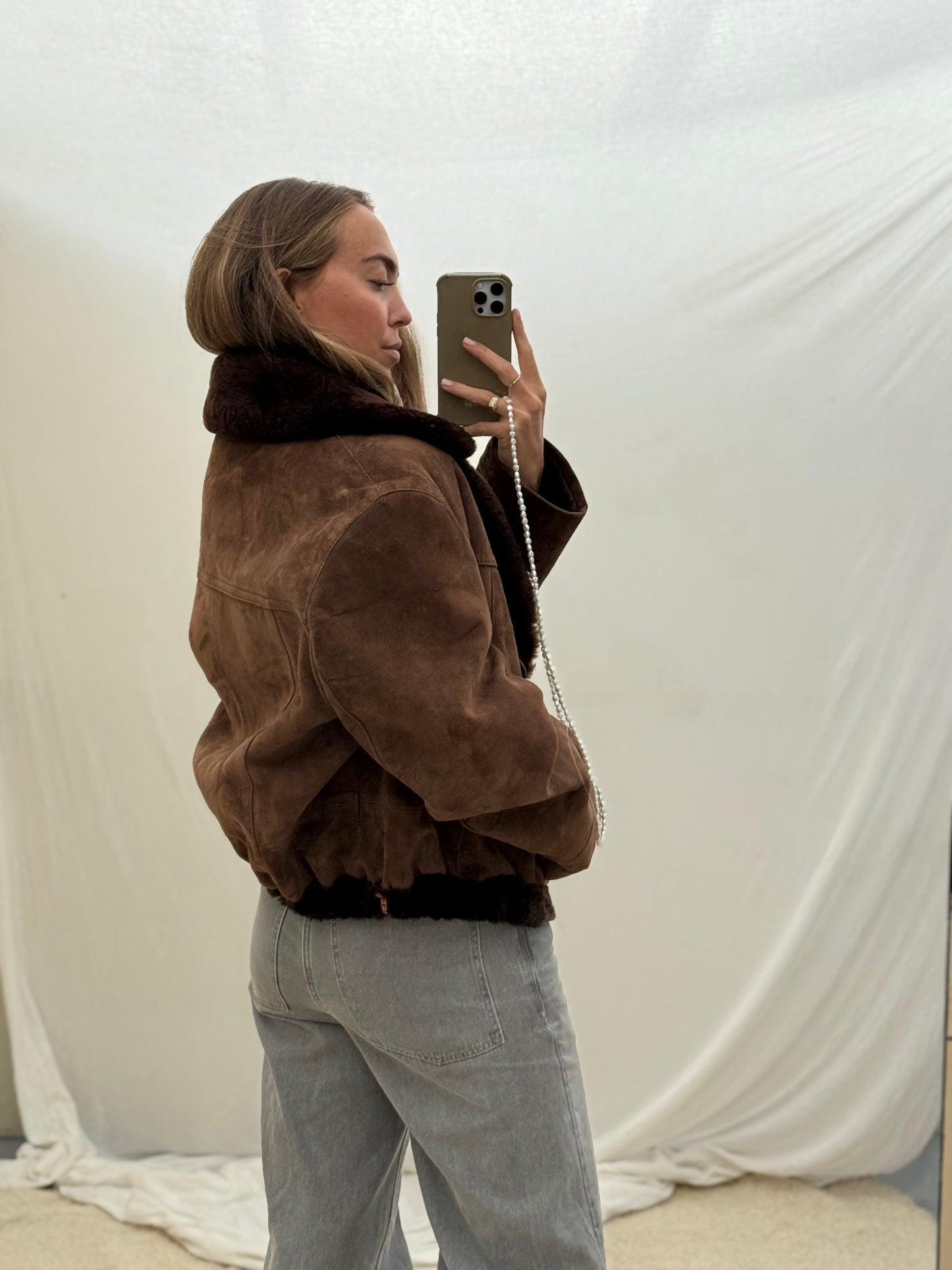 Vintage Cropped lammy coat donkerbruin