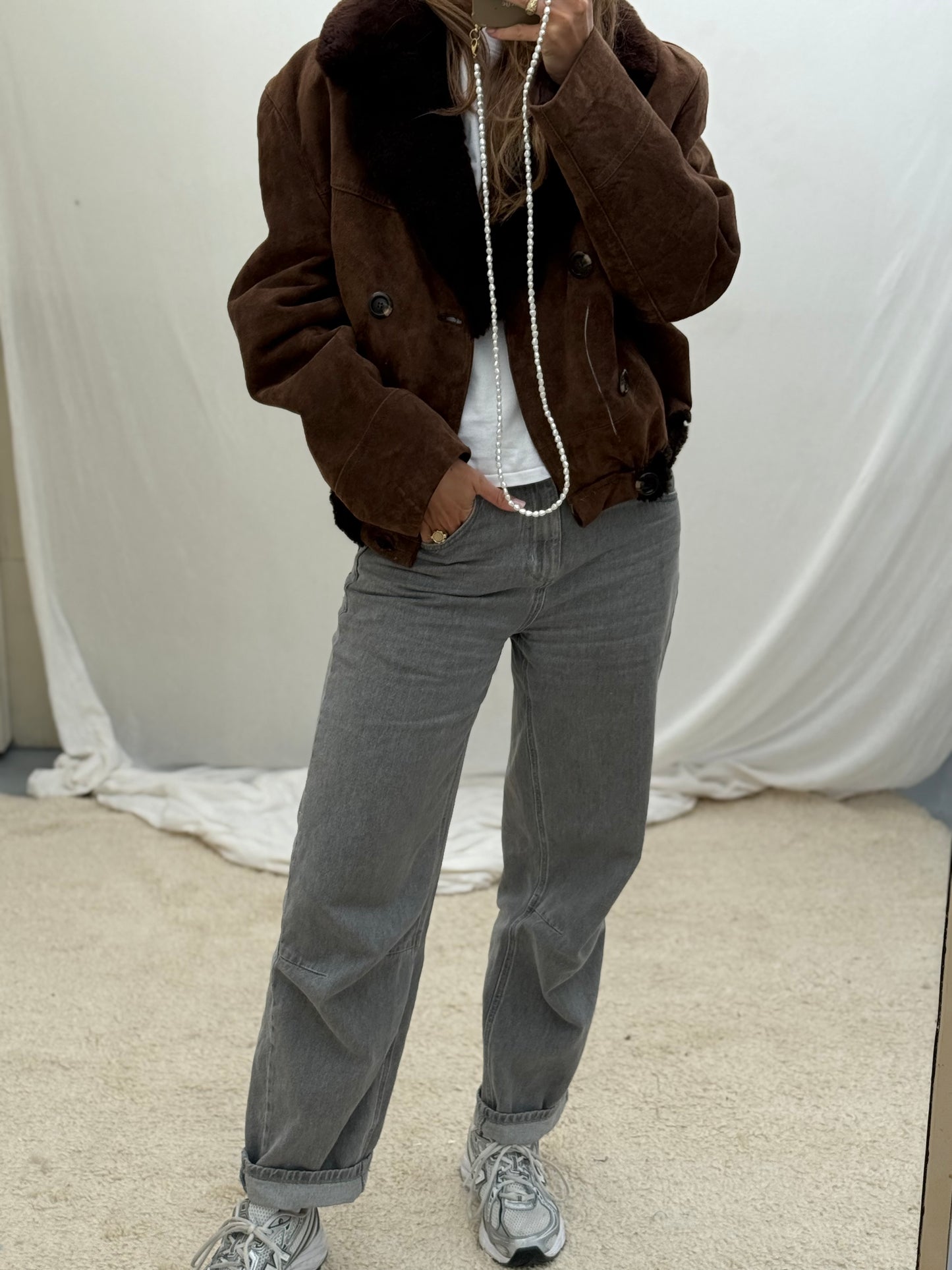 Vintage Cropped lammy coat donkerbruin