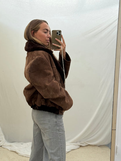 Vintage Cropped lammy coat donkerbruin