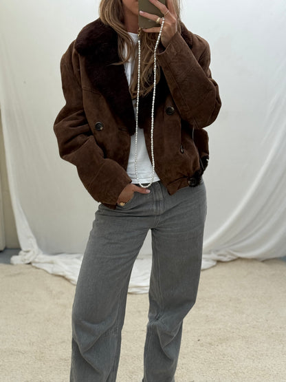Vintage Cropped lammy coat donkerbruin
