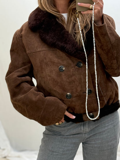 Vintage Cropped lammy coat donkerbruin
